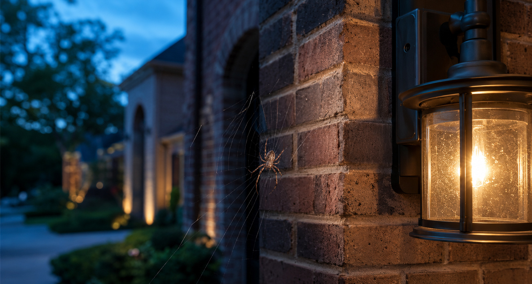 House spider near an exterior light